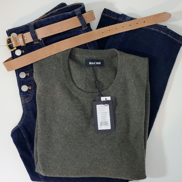 NAADAM The Original Cashmere Crewneck Sweater - Olive Green - Large - NWT - Picture 2 of 10
